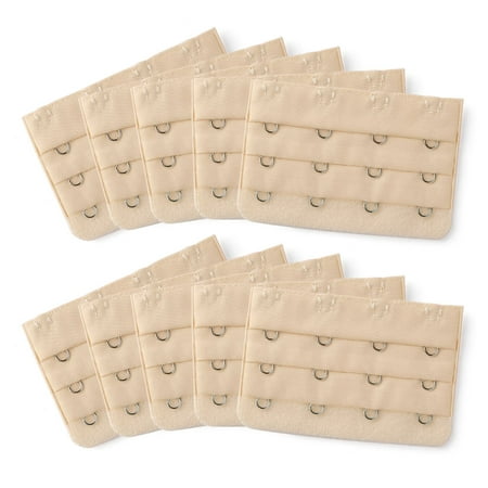 10 Pcs Ladies Bra Back Strap Extenders 4 Hooks 3 Rows Beige