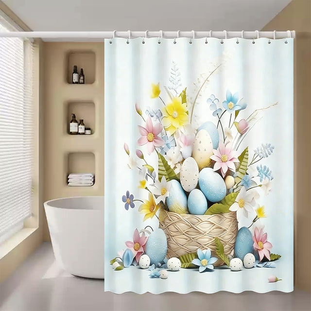 Fridja Home Decor Spring Easter Bunny Patterns Shower Curtain and Bathroom Window Curtain Washable