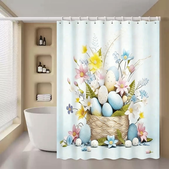 QuanTara Easter Bunny Shower Curtain, Waterproof Fabric Bathroom Window Curtain with Spring Patterns, 70.86x35.43in, Washable Holiday Bath Decor