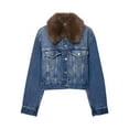 thumbnail image 5 of Roncen Faux Fur Denim Jacket Long Sleeve Winter Coats for Women - Turn-Down Collar Full Button Closure Outdoor Coat with Stylish Pockets - Lightweight Casual Outerwear, 5 of 6