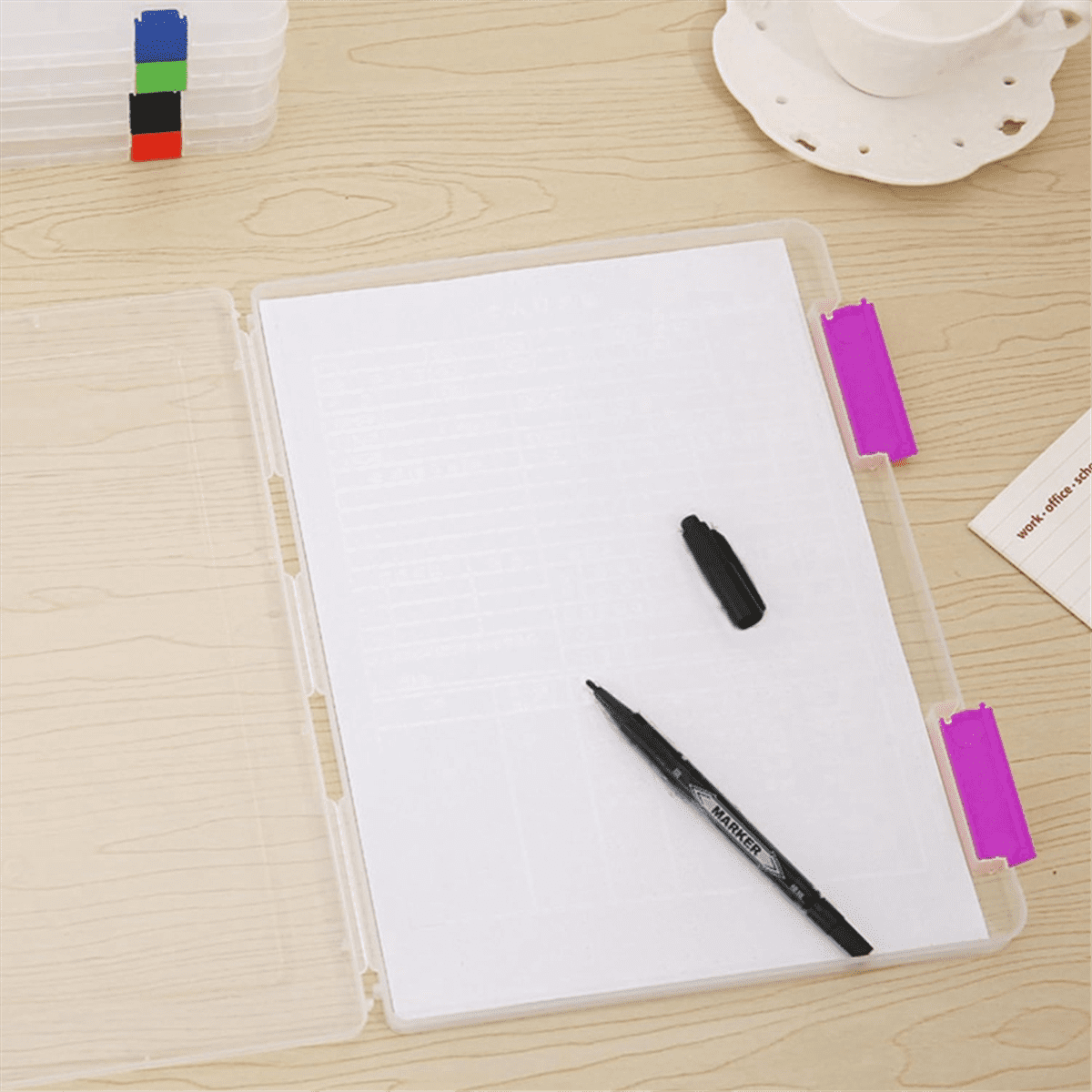 4PCS A4 File Portable Project Case,Portable A4 File Box Plastic Scrapbook Paper Storage Box for 8.5x11Inch Letter Paper