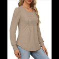 thumbnail image 4 of Blusas Tipo Túnica de Larga Abullonada para Mujer, con Cuello Redondo Plisado, Elegantes, Informales, Holgadas, para Invierno y . Caqui XXL, 4 of 6