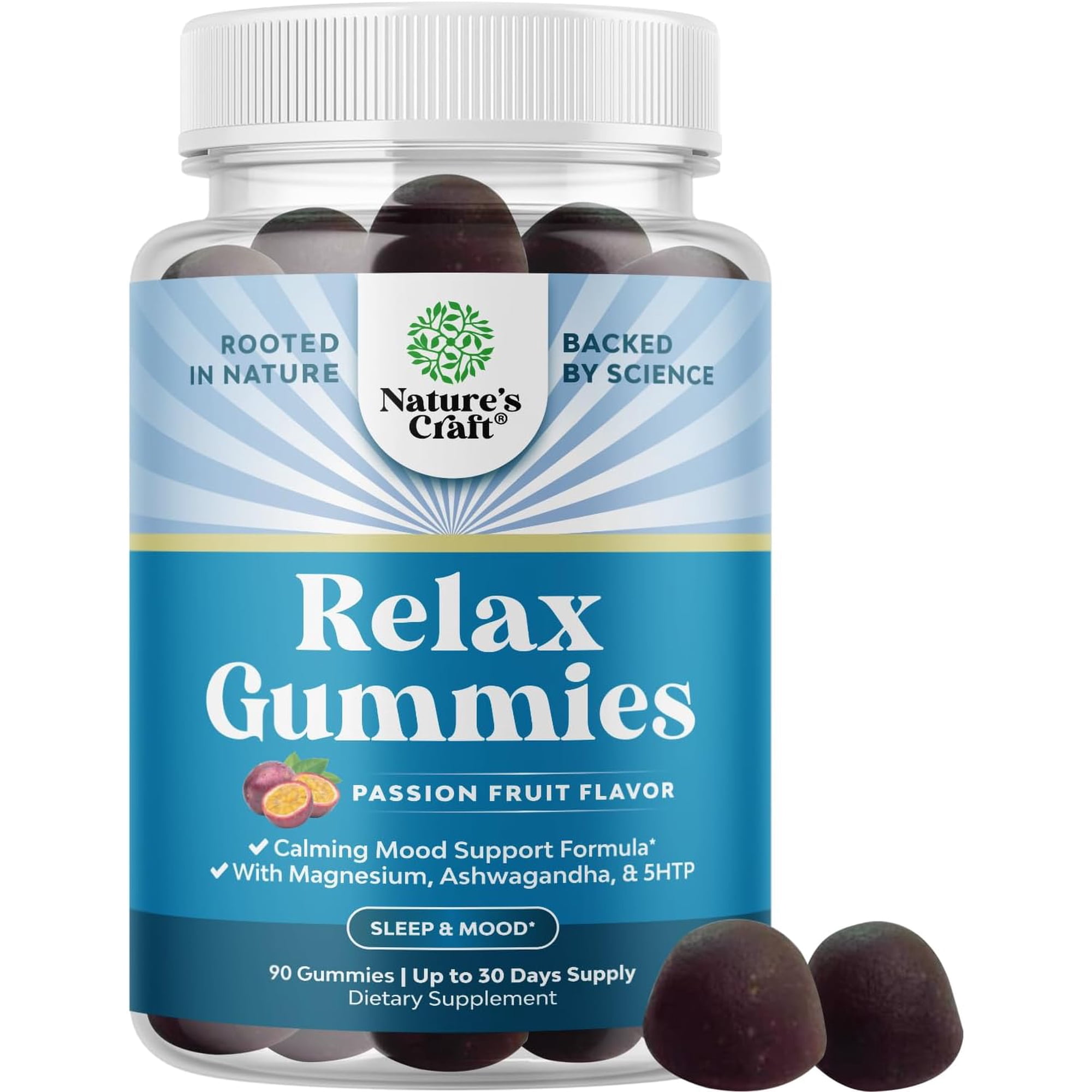 Natures Craft Relax L-Theanine Gummies 100mg Stress Relief Supplement, Passion Fruit, 90 Count