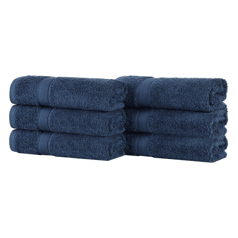 Superior Oregon Organic Cotton 6 Piece Hand Towel Set, Soft Medium Weight Towels, Navy Blue