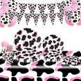 thumbnail image 2 of Vajilla de fiesta de cumpleaños con diseño de vaca negra y rosa, decoración con globos triangulares, suministros desechables para fiestas de cumpleaños, 2 of 5