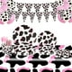 thumbnail image 2 of Vajilla de fiesta de cumpleaños con diseño de vaca negra y rosa, decoración con globos triangulares, suministros desechables para fiestas de cumpleaños, 2 of 5