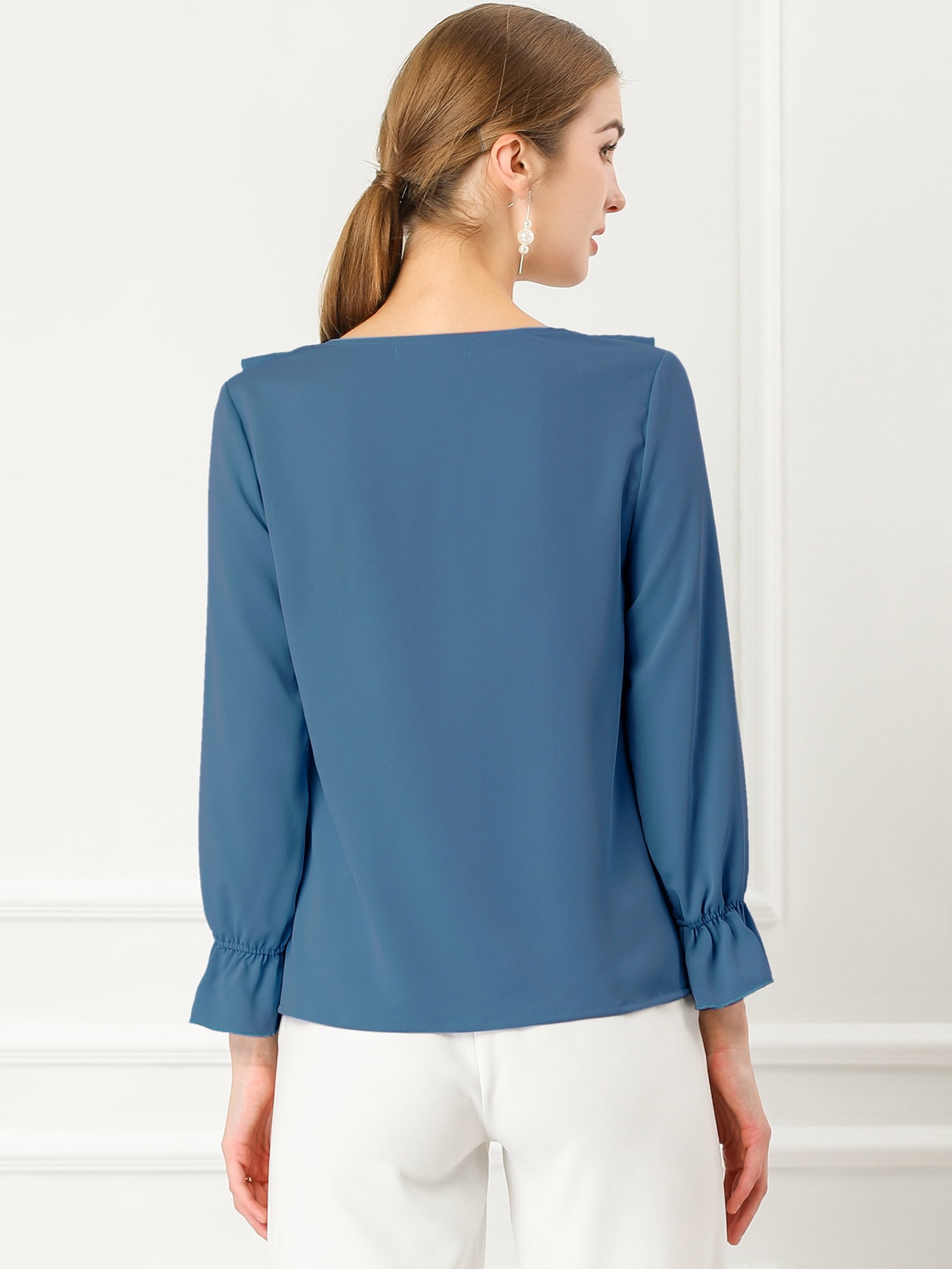 DARING DIVA Women's Ruffle V Neck Chiffon Peasant Blouse 3XL Dusty Blue