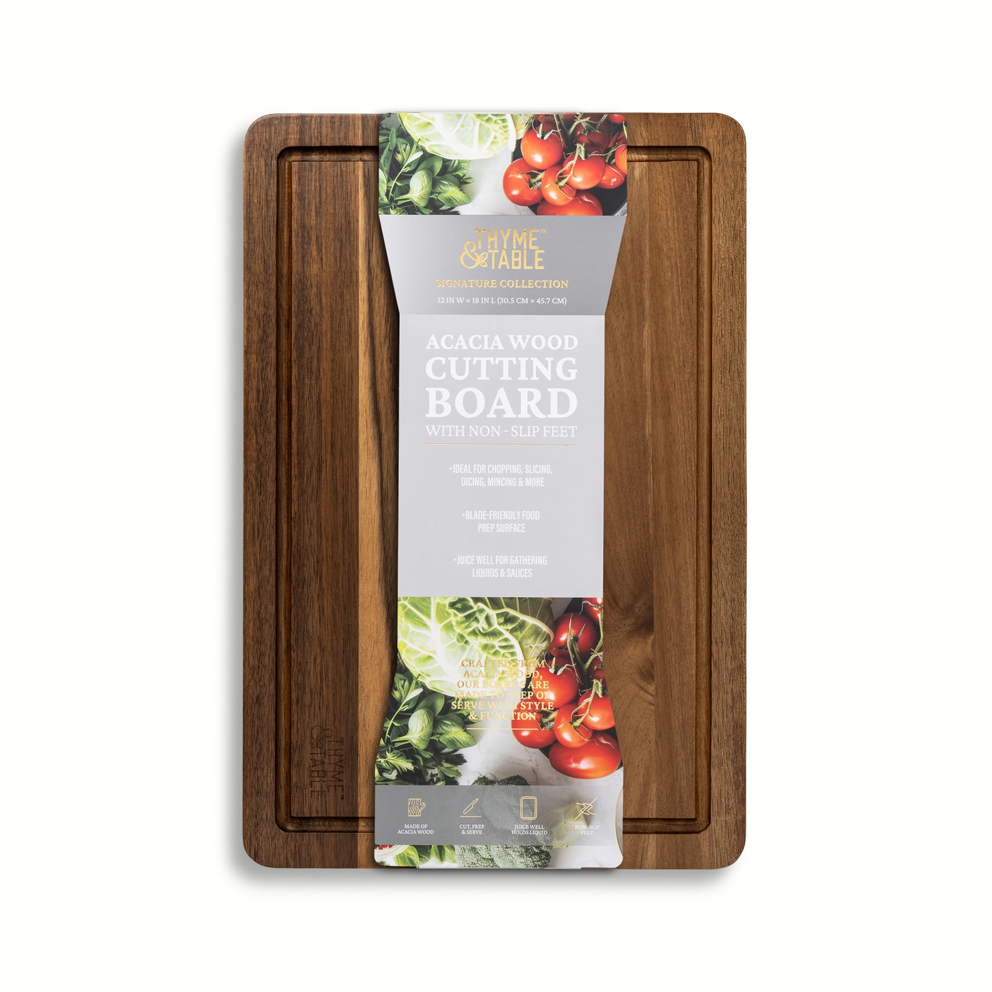 Thyme & Table Acacia Wood Cutting Board with Anti-Slip Grips, 12" x 18"