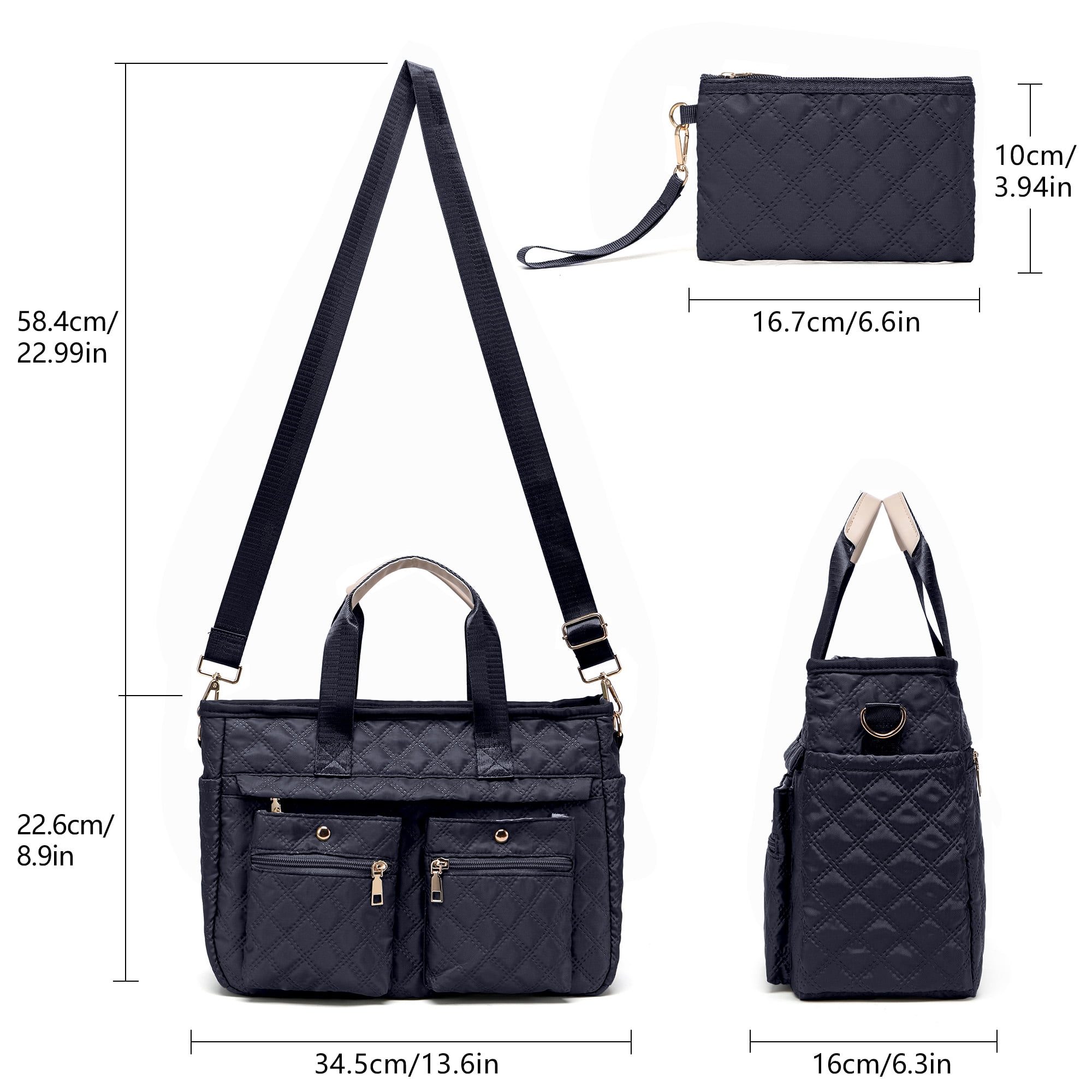 2pcs/Set Large Quilted Nylon Tote & Shoulder Bag | Spacious Crossbody Laptop Handbag for Women, Durable Hobo Messenger Purse for Work, Travel, Gym & Daily Essentials