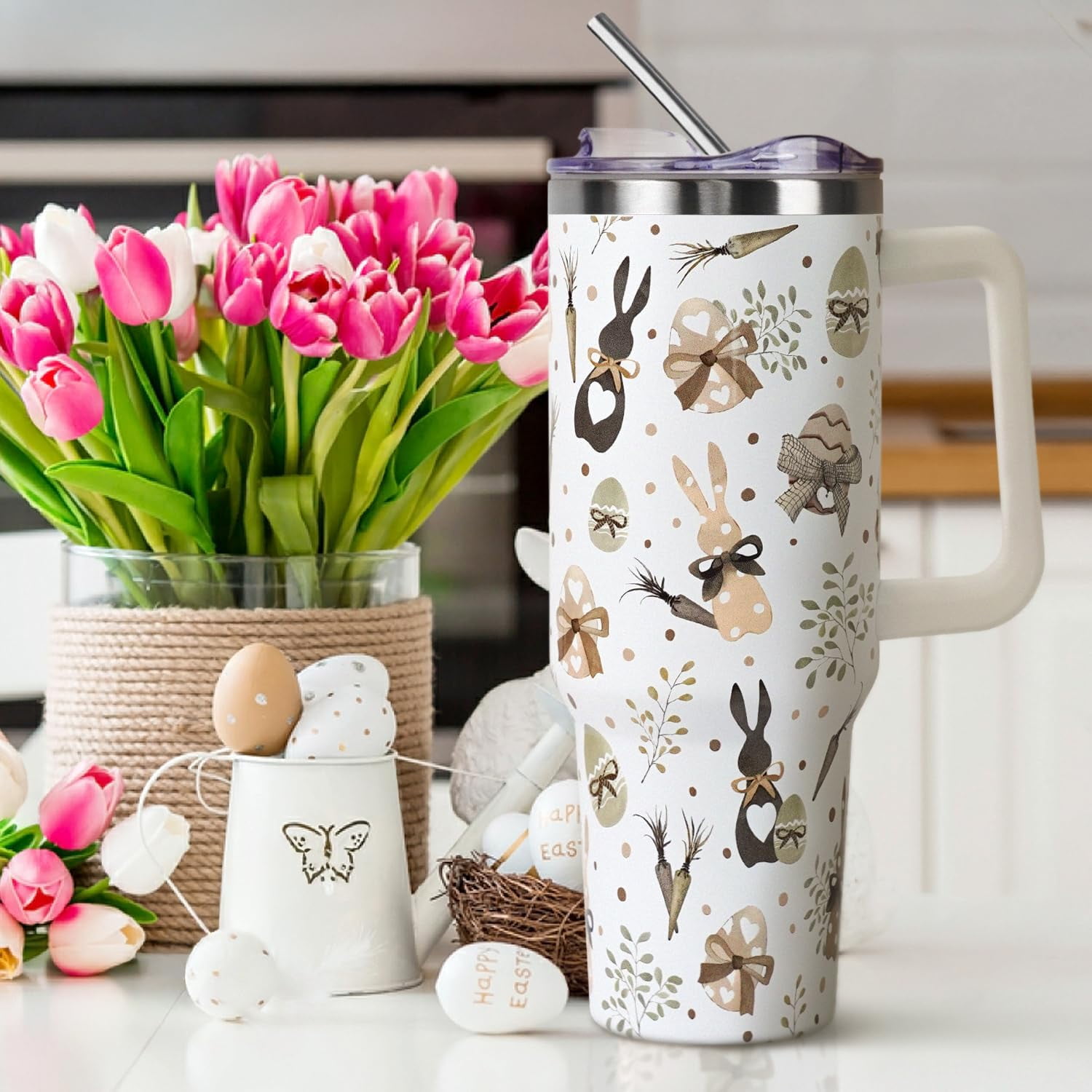 Christmas Tumbler with Handle and Straw Lid 40 oz,Cute Christmas Gifts for Women Xmas Lights Snowflakes Vacuum Insulated Leak Proof Tumbler,Winter Holiday Accessories Stainless Steel Coffee Cup Mug