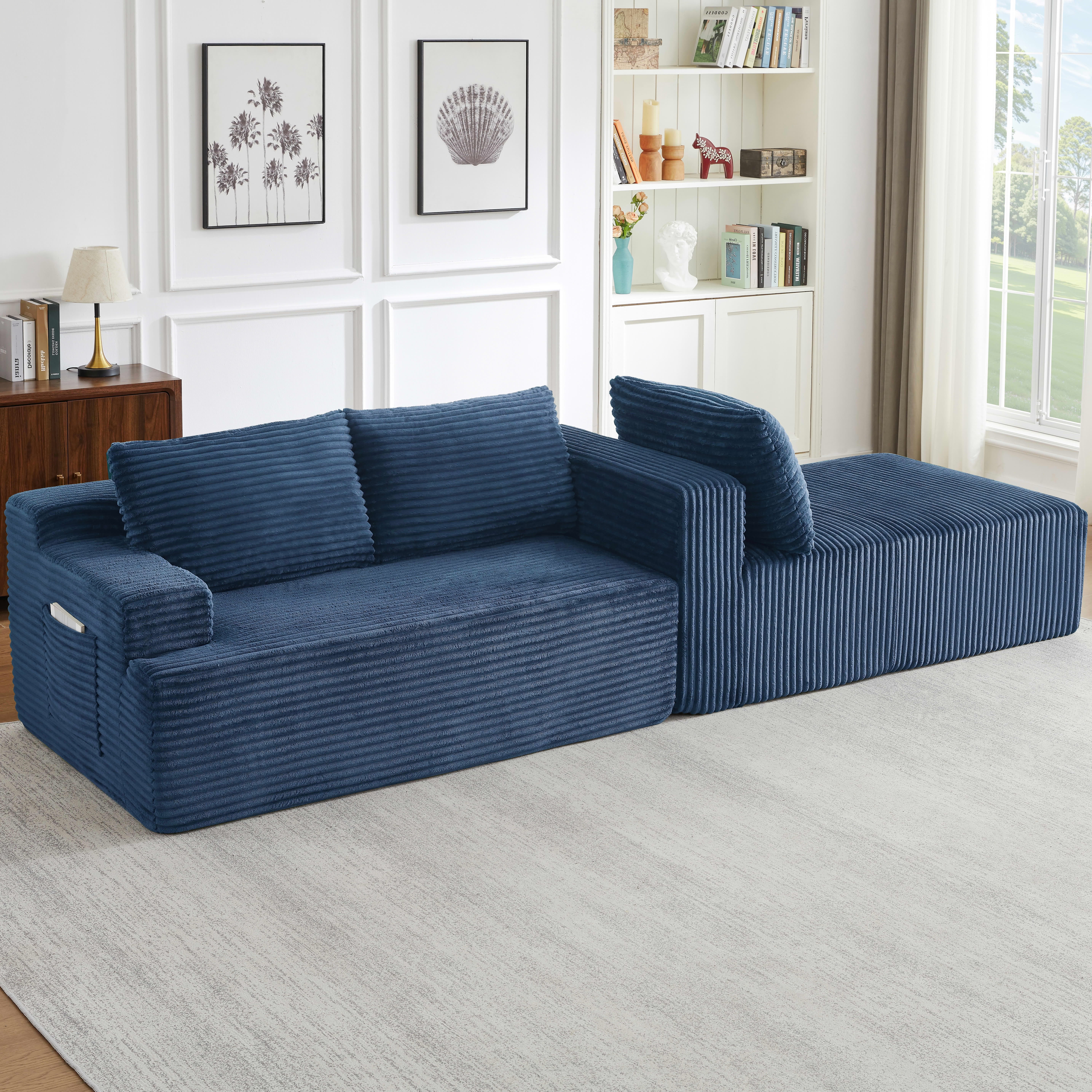 MAYEERTY L-Shaped Boneless Sectional Couch, Deep Seat Plush Sleeper for Living Room & Apartment, 96×61" Blue