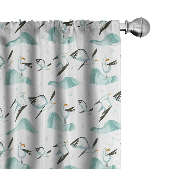 Ambesonne Bird Window Curtains, Cartoon Seagulls over Waves, Each 28" W x 63" L, Teal Olive Green