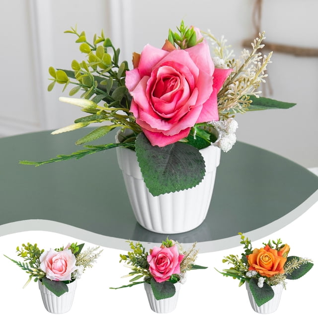 Plantas suculentas artificiales en maceta - Decoración de plástico rosa y naranja para escritorio de oficina en casa, plantas artificiales realistas de 5,1 pulgadas