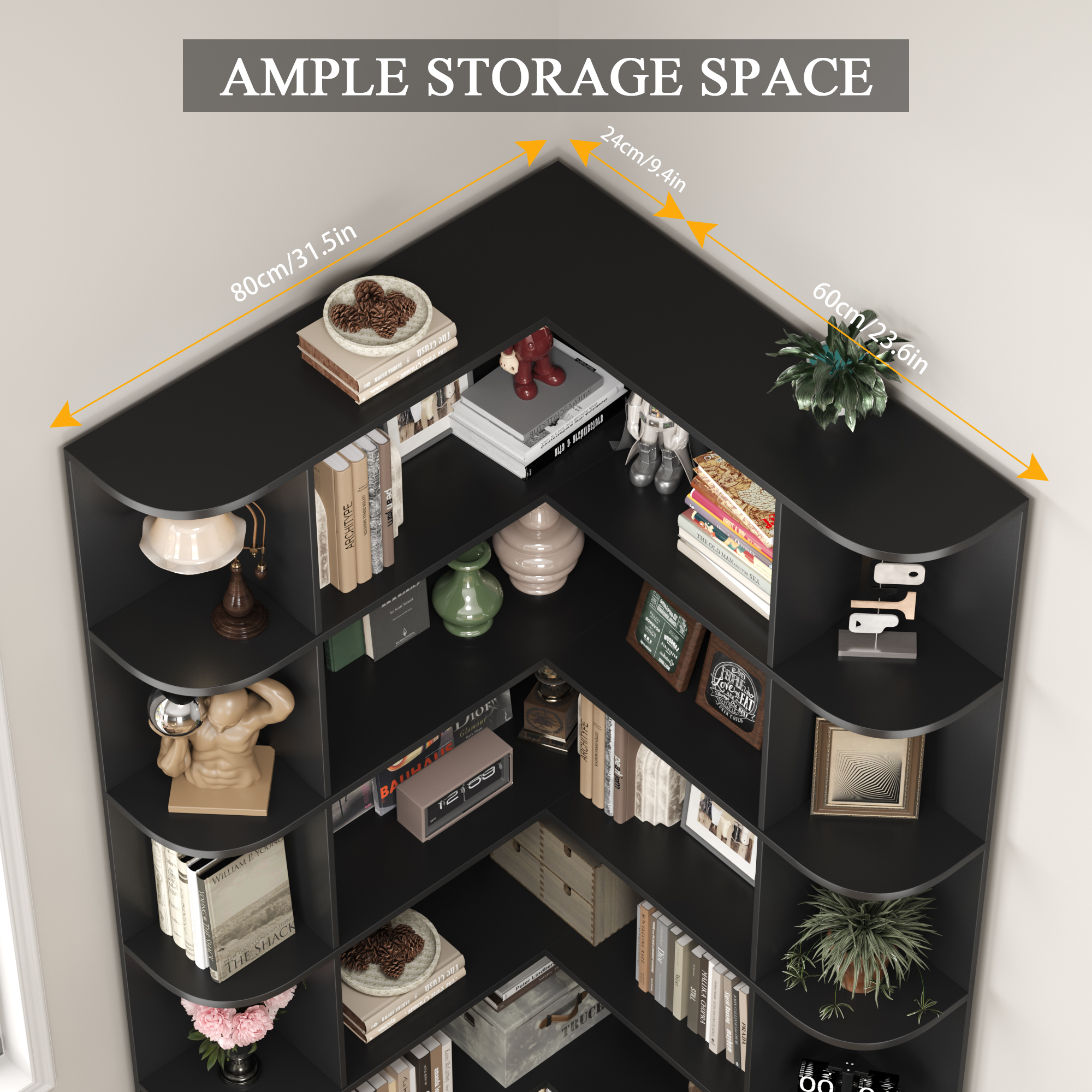 Homfa 6-Tier Corner Bookshelf, Black, 73.9 Inches photo 5