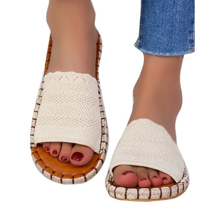 

UKAP Women s Slides Espadrilles Flat Sandals Summer Sandal Comfort Shoes Ladies Slippers Beach Casual Beige 6.5