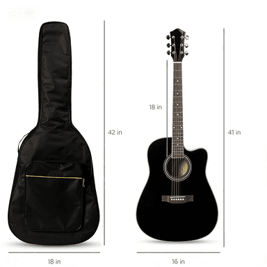 HarmonyStrings 41in Beginner Acoustic Guitar Full Size All Wood Cutaway Guitar Starter Set w/Case, Strap, Capo, Strings Black
