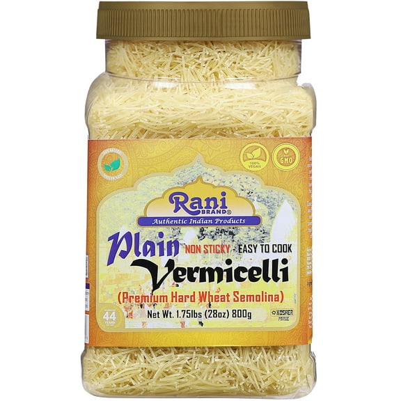 Rani Plain Vermicelli (Wheat Noodles) 28oz (1.75lbs) 800g PET Jar ~ All Natural | Vegan | NON-GMO | Indian Origin
