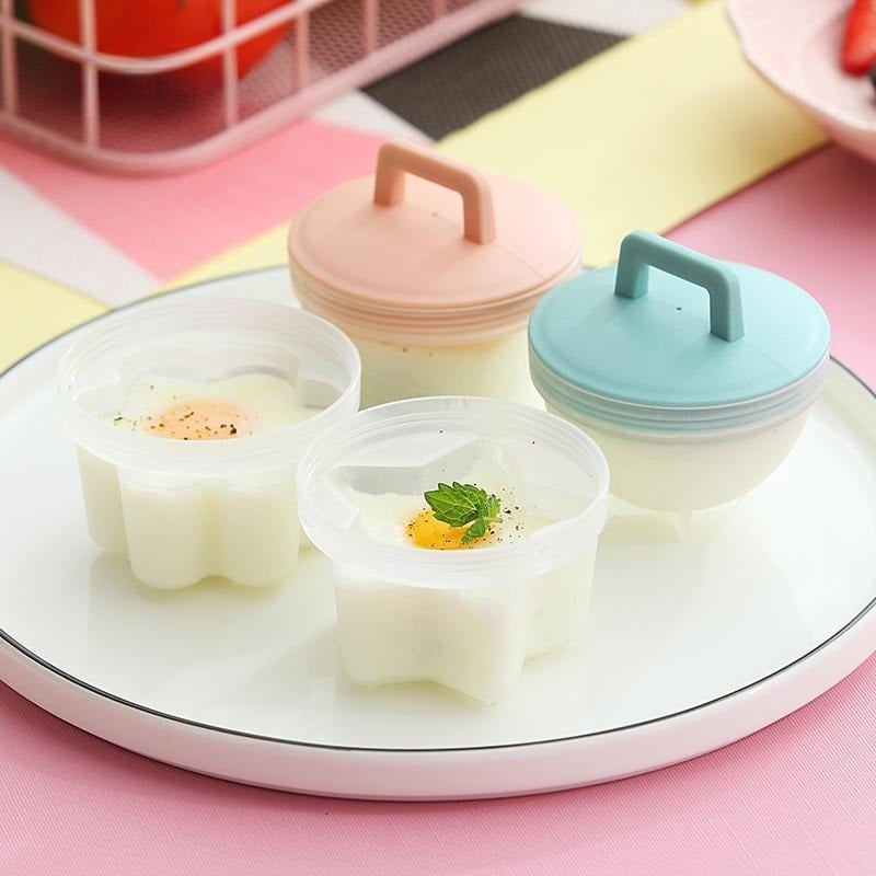 Boiled Egg Maker, 4Pcs Plastic Egg Cooker Boiler Pudding Mold with Oil Brush, Non‑stick Boiled Egg Cooker, Poached Egg Cups, Fast Poaching Egg for Breakfast, Eggs Kitchen Gadgets