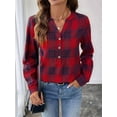 thumbnail image 5 of Women'S V Neck Plaid Shirts Dressy Casual Button-Down Business Work Boho Tops Long Sleeve Fall Outfits Red XXL, 5 of 8
