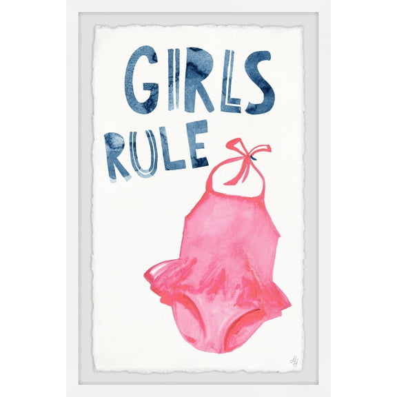 Marmont Hill Girls Rule Swimsuit Framed Wall Art, 8.00" x 1.50"