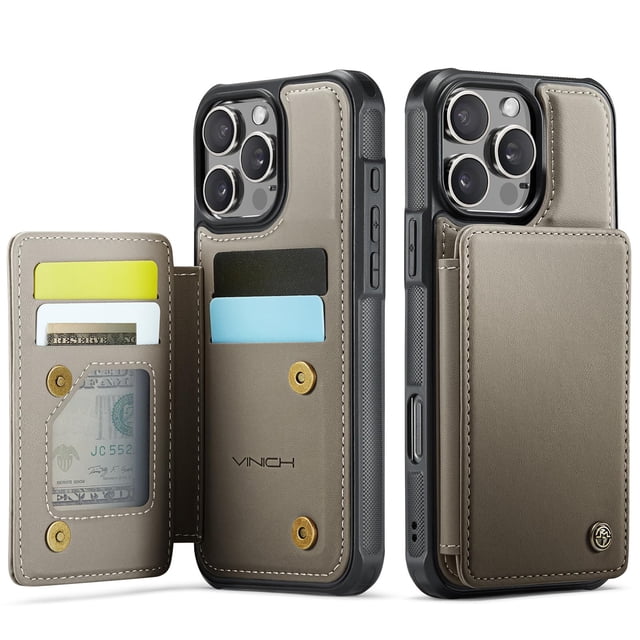 Funda tipo cartera Vinich para iPhone 16 Pro 6.3 gris