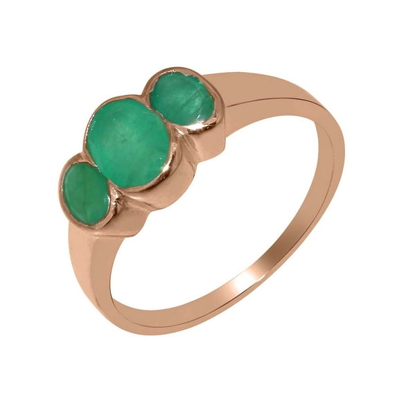 LBG British Made 9k Rose Gold ring with Natural Emerald Womens Engagement Ring - 33 size options - Size 11