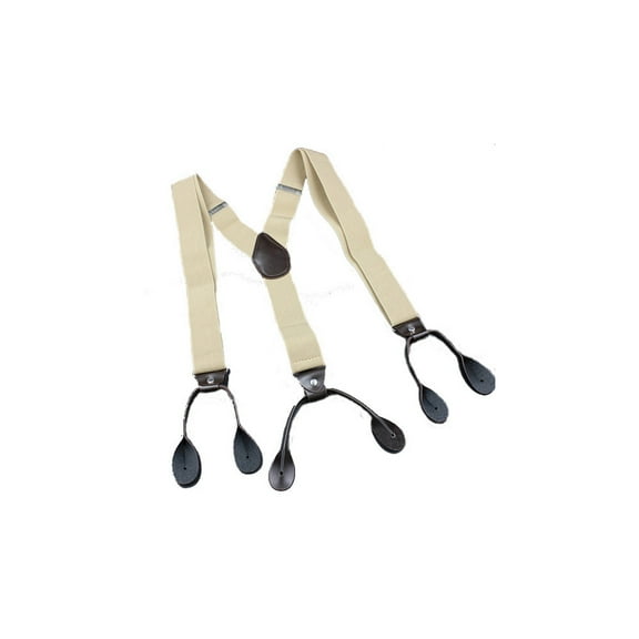 Suspenders Braces Six Button Holes Elastic Classic Adjustment Leather Suspenders Beige