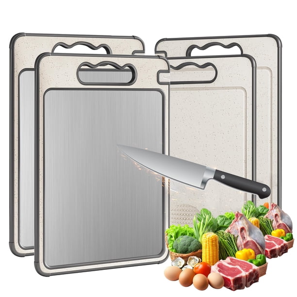 2 IN 1 Tabla de Cortar de Acero Inoxidable - 36.5 * 25 CM, Tablas Para Picar Cocina, Titanium Cutting Board, Tabla de Cortar Cocina Para Diferentes Materiales Alimenticios (Patrón plano (2p