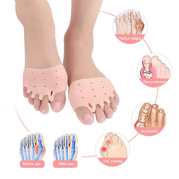 1 par de almohadillas grandes para los huesos del pie alfombrillas de silicona para los dedos de los pies con 5 orificios herramientas lavables para el cuidado de los pies