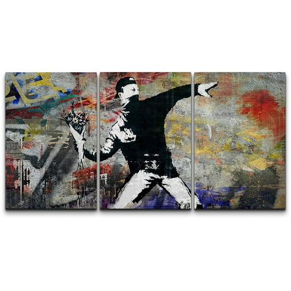 wall26 Canvas Print Wall Art Set Spray Paint Banksy Flower Bomb Graffiti & Street Art Comic Book Illustrations Modern Art Portrait Boho Decorative for Living Room, Bedroom, Office - 16"x24&q