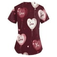 thumbnail image 3 of Valentines Day Scrub Tops Women Love Heart Printed V-Neck Breathable Workwear Shirt Short Sleeve Professionals Soft Stretch Scrub Tops with Pockets watermelon red 3X-Large, 3 of 4