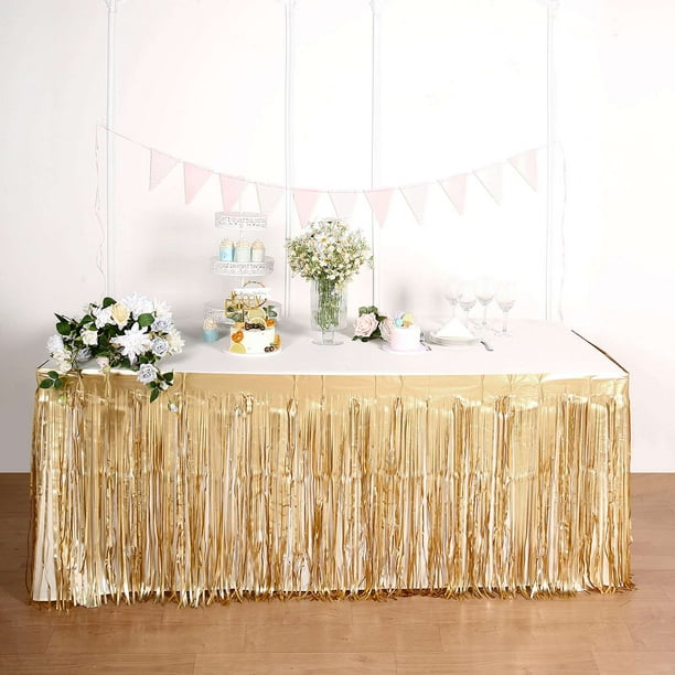 Efavormart 30"x9FT Metallic Foil Fringe Table Skirt, Self Adhesive Party Table Skirt - Matte ...