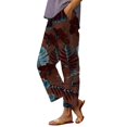 thumbnail image 2 of Women's Casual Pants Women'S Casual Boho Floral Print Stripe Cotton Linen Pants Elastic Waisted Summer Spring Beach Baggy,Red Women's Casual Pants L, 2 of 4