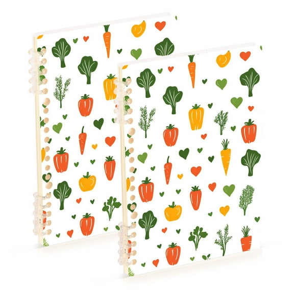FORMRS 1-Subject Spiral Notebook 8" x 5" College Ruled 60 Refillable Sheet A5 Hard Cover, 2 Pack, Green Cute Vegetables