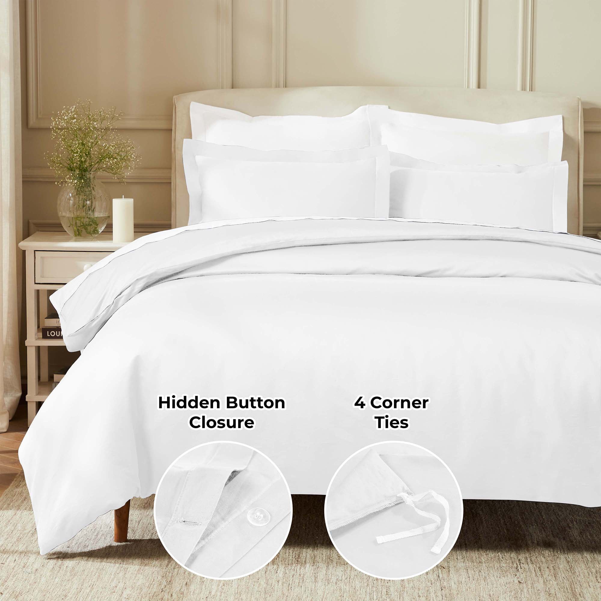 Superior Egyptian Cotton 850 Thread Count Duvet Cover Set, Full/Queen, White