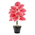 thumbnail image 2 of Gallickan Artificial Pink Plant Potted Alocasia 18 Leaves PVC Fake Tropical with Pot for Home Office Desk Decor, 2 of 6