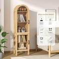 thumbnail image 5 of 64.17 in Tall Arched Display Cabinet with Acrylic Glass Doors 5-Tier Kitchen Pantry Storage Cabinets Modern Wood Curio Cabinet Bookcase for Living Dining Room (Wood Color), 5 of 8