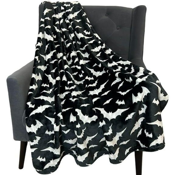MYFLOCY Halloween Throw Blanket 50x60 Inch Black White Decorative ( Many Bat )