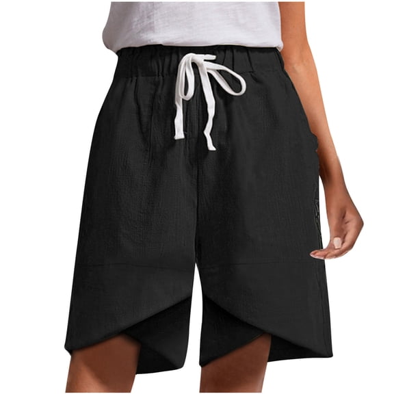 Shorts for Women Aoujea Summer Plus Size Women's Lightweight Shorts Casual Shorts Solid Color Shorts Pants Elastic Waist Drawstring Comfy Shorts Black on Clearance