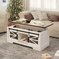 thumbnail image 3 of 47.2" Farmhouse Lift Top Coffee Table with Storage Sliding Barn Door & Large Hidden Compartment, Rustic Coffee Table with Lifting Top Storage Coffee Table for Living Room, 3 of 7