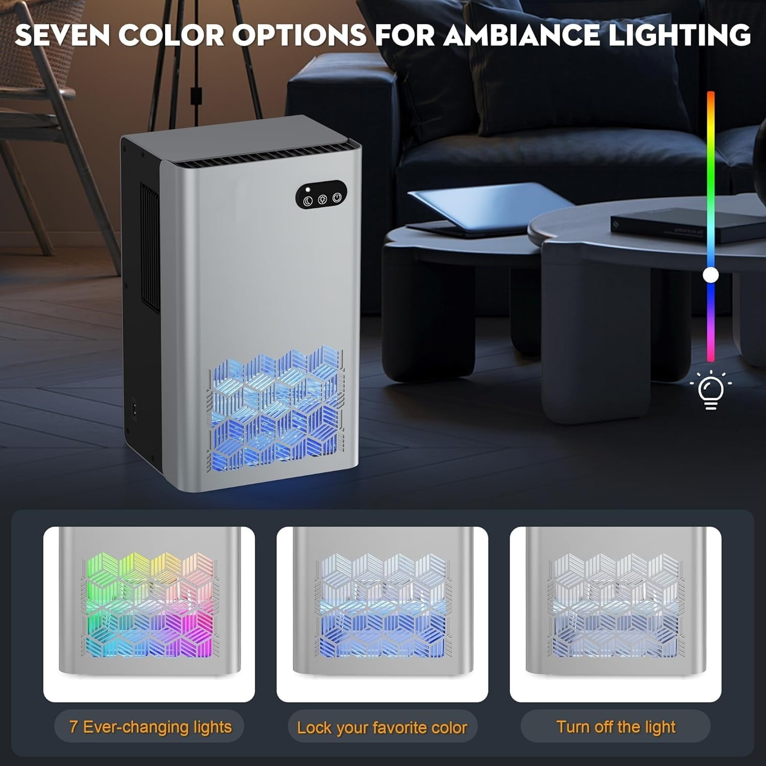 Dehumidifier for Home, 1000 sq.ft Dehumidifiers for Basement Bedroom Bathroom with 95 OZ Water Tank, Auto Shut Off 7 Colors LED Light, Silver