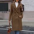 thumbnail image 3 of uublik Womens Trench Coat Brown Notch Lapel Single-Breasted Business Casual Peacoat Trendy Clothes, 3 of 6