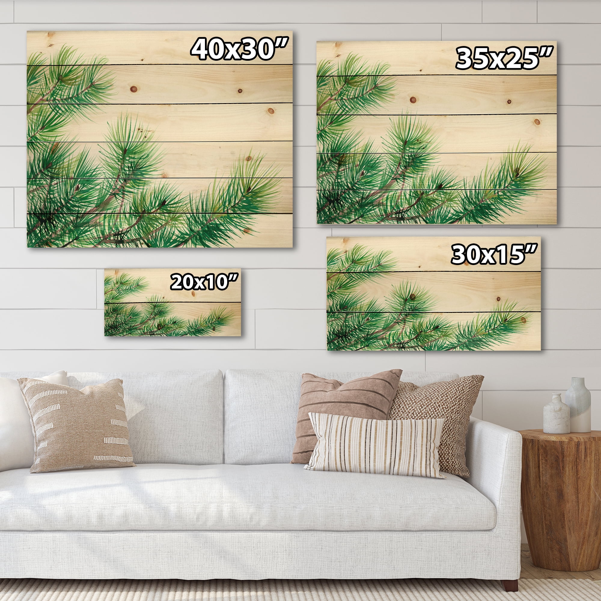 Designart 'Close Up Pine Tree Branches' Traditional Print on Natural Pine Wood