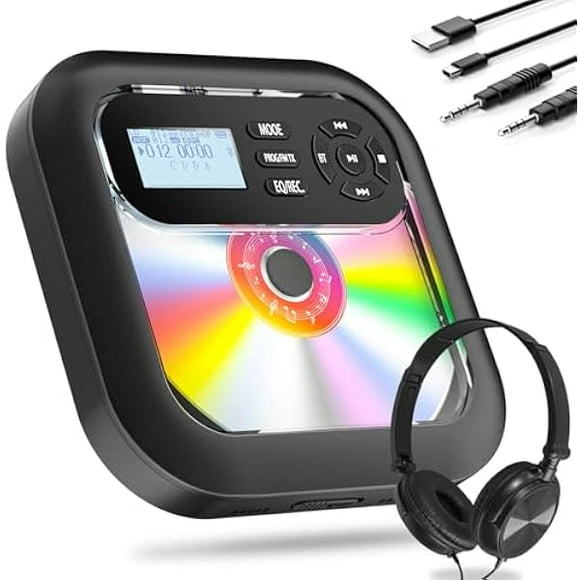 Portable Bluetooth CD Player with Speakers and Rechargeable Battery
