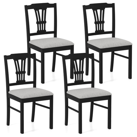 Gymax Wooden Dining Chairs Set of 4 w/Rubber Wood Frame Hollowed Backrest for Kitchen Black