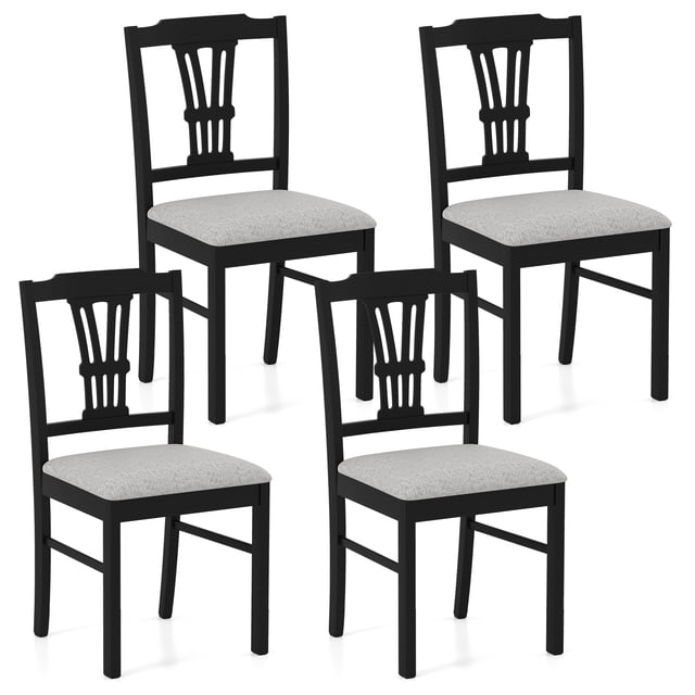 Gymax Wooden Dining Chairs Set of 4 w/Rubber Wood Frame Hollowed Backrest for Kitchen Black