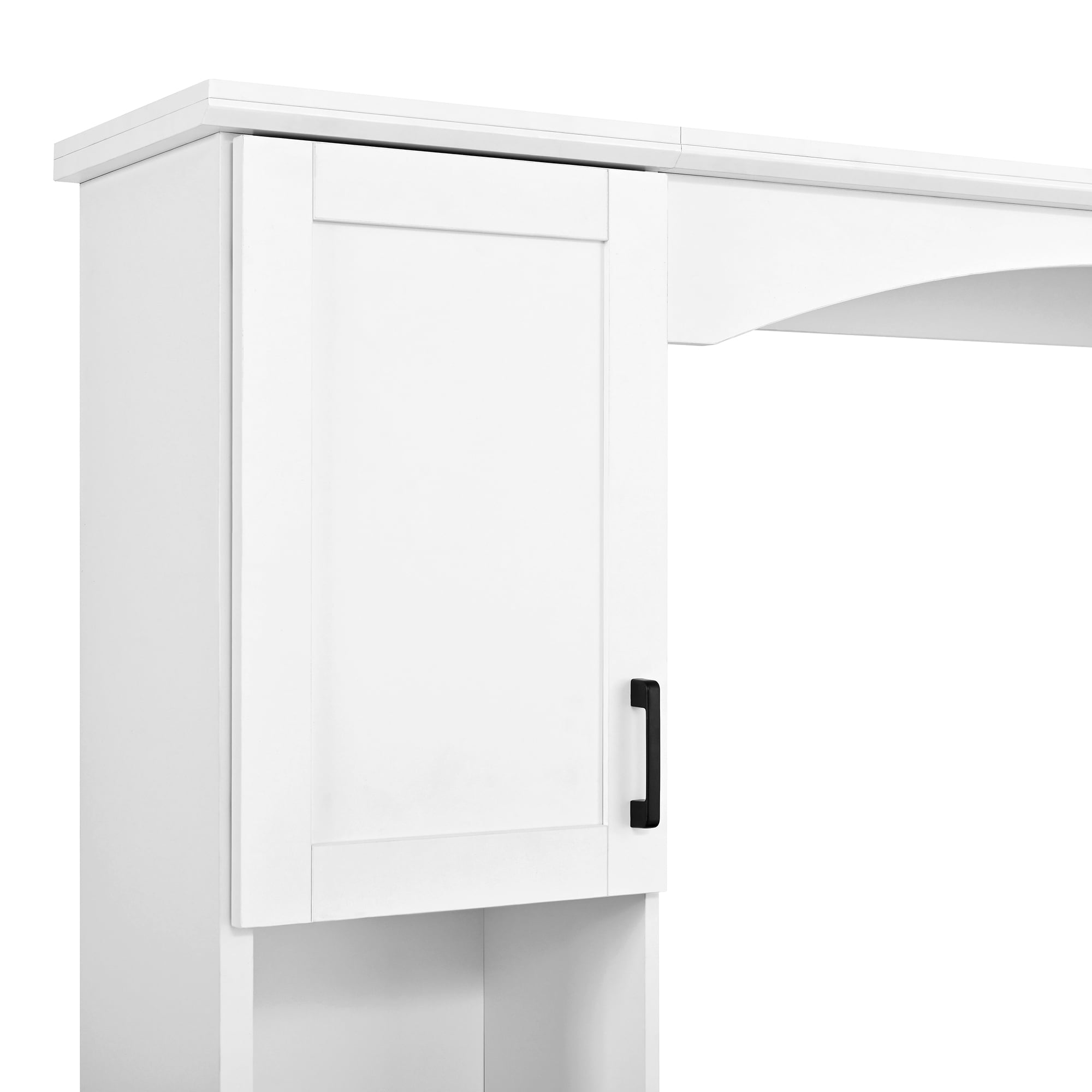 Farmhouse Arched Computer Desk with Hutch, Mid-Century Walnut Home Office Workstation with Charging Station & Keyboard Tray, All-in-One Writing Desk with File Drawer for Study, Office, White