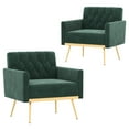 thumbnail image 1 of Gymax 2PCS Modern Velvet Accent Chair w/ Button Tufted Back Golden Metal Legs Dark Green, 1 of 10