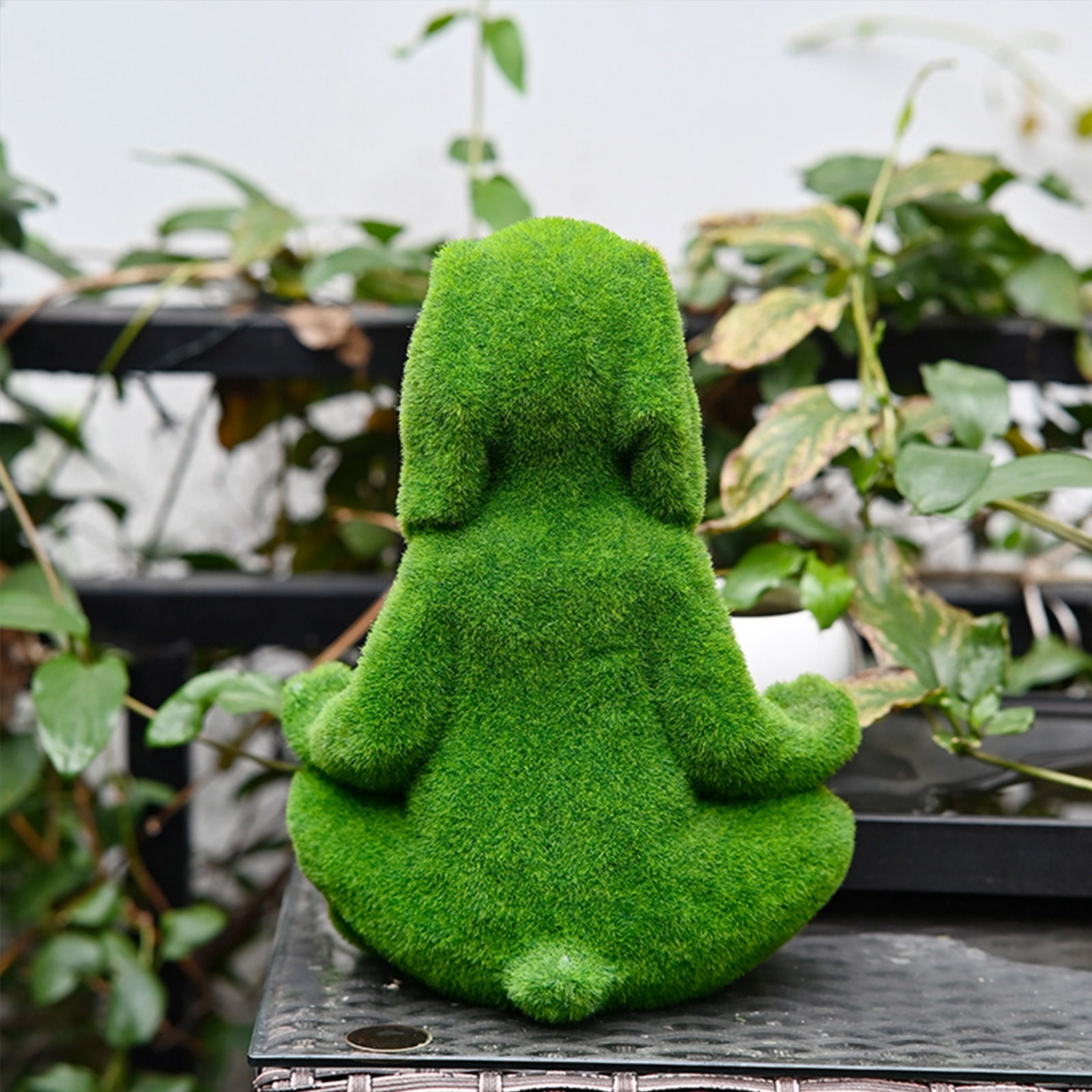 Taotanxi Easter Decorations 12" Simulated Flocking Meditations Rabbits Ornament Artificial Moss Finish Resin Sculpture Guest Greeter Home Decor Outdoors