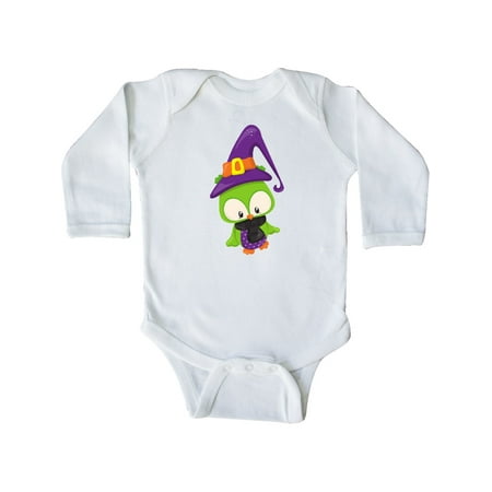 

Inktastic Green Owl Owl Wearing Witch Hat Halloween Gift Baby Boy or Baby Girl Long Sleeve Bodysuit